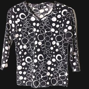 Zashi Black White Cotton Geometric V Neck Long Sleeve Embellished T Shirt size M